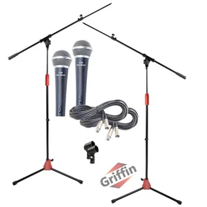 Microphone Boom Stand 2-PACK DJ Tripod Holder XLR Cable Unidirectional Vocal Mic - Picture 1 of 14