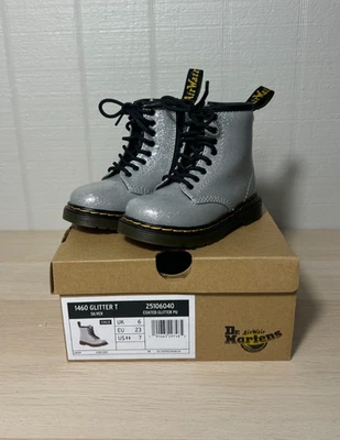 Dr Martens 1460 Toddler Sz 7 Silver Glitter Boots NEW - Image 1 of 4