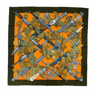 Hermes Carre 90 Au Plus Dru Powerful Scarf Silk Khaki Brand 13992 Reused Item - Picture 1 of 8