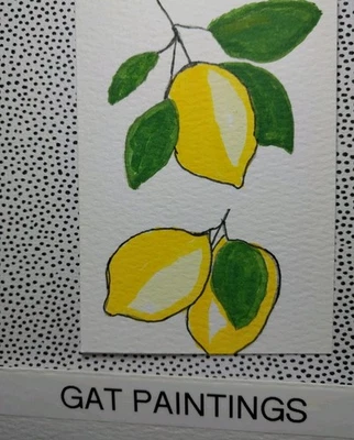Original Painting  Impressionism Lemon STILL LIFE food Gift Mini Portraits GAT - Image 1 of 4