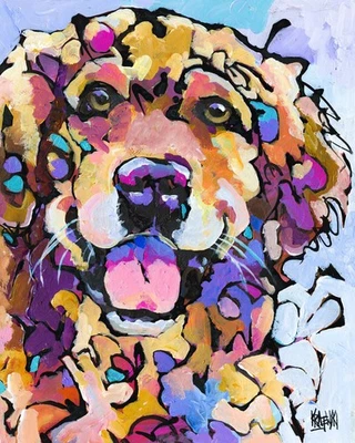 Impresión Golden Retriever de acuarela original de bellas artes de Ron Krajewski Foto 1 de 4