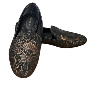 Birdies Starling flache schwarze geblümte Wildleder-Halbschuhe Damengröße 7,5 Slipper - Bild 1 von 10