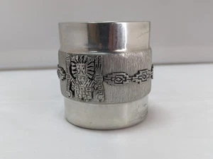 Vintage Bolivia Pewter Tin Cup – Inca Moche Relief Figures Tribal Art - CARSU - Picture 1 of 5