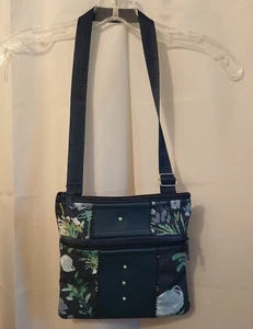 Neu Reise Sling Schultertasche blau salbei Blumen Blätter Canvas Doppelreißverschluss Handtasche schick - Bild 1 von 9