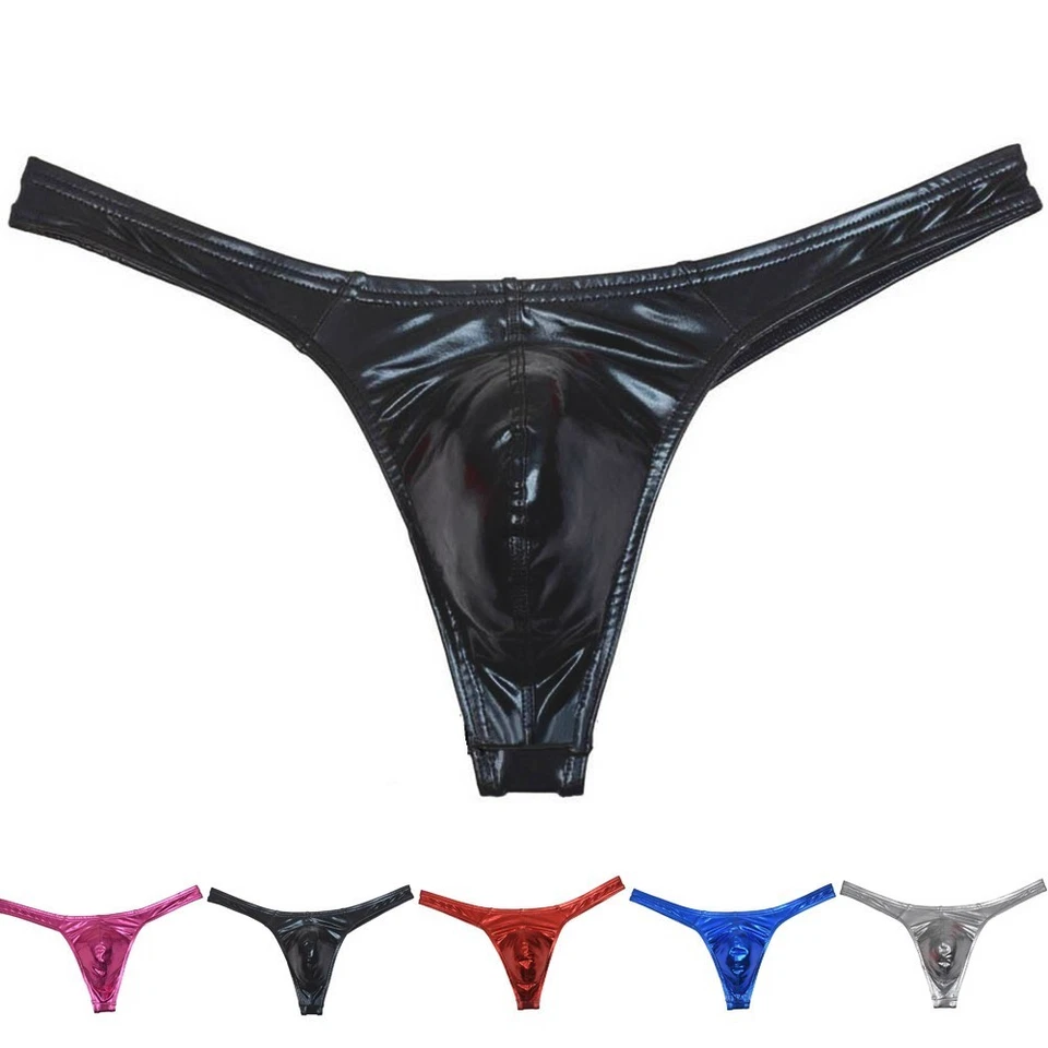 Sexy Uomo pelle Lucida Like T-Back Intimo Elasticizzato Perizoma Tanga Pantaloni - Immagine 1 di 4