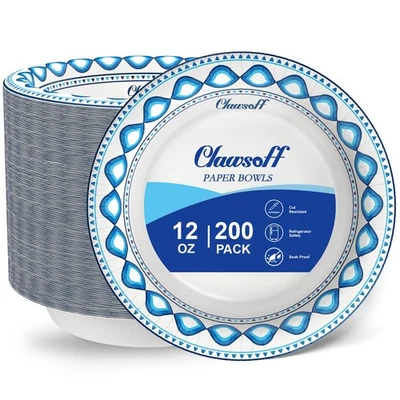 Paquete de 200 tazones de papel a granel de 12 oz, tazones de papel resistentes a prueba de remojo, a prueba de cortes... Foto 1 de 4