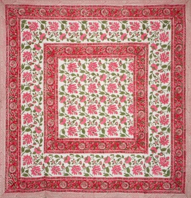Pretty in Pink Block Print Square Cotton Tablecloth 60" x 60" Pink - Image 1 of 2
