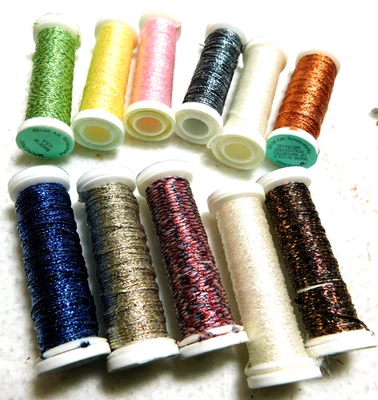 11 Vintage Kreinik Mini Rolls of Iron-On Metallic Fine Braid Thread- A - Image 1 of 4