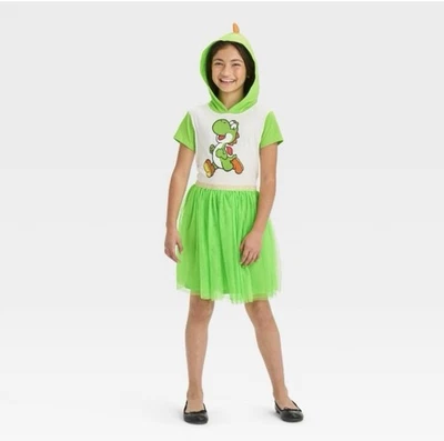Vestido Yoshi Pequeño 6-6x Con Capucha Verde Blanco Dorado Nuevo con Etiquetas Fácil Disfraz Vestir Foto 1 de 4