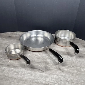 Set of 3 Revere Ware Copper Bottom Stainless Steel 12” Fry Pan And Pots, No Lids - Picture 1 of 7