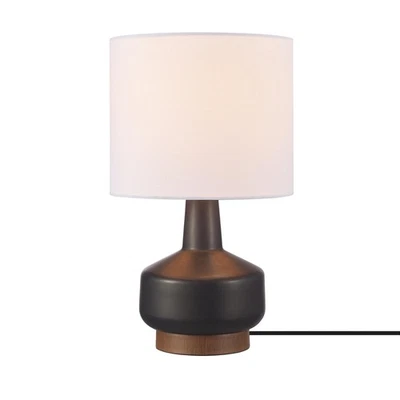 Electric 61000046 15" Ceramic Table Lamp, Matte Black, Wood Toned Base, White... - Image 1 of 4
