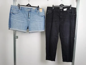M&S Womens 2pcs Pants and Shorts Bundle Size 24 Long Black Blue Denim New F2 - Picture 1 of 10