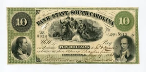 1861 $10 The Bank of the State of SOUTH CAROLINA Note - CIVIL WAR Era - Picture 1 of 2
