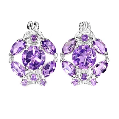 Ювелирные изделия серьги серебро 925 пробы круглый аметист 7 мм натуральный драгоценный камень - Изображение 1 из 4