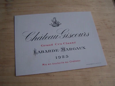 étiquette vin chateau giscours 1923 Margaux grand cru classéwine label - Photo 1/2