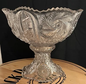 Atemberaubende geätzte 24% Bleikristall Bowle Schale mit Ständer Vintage nie benutzt - Bild 1 von 5