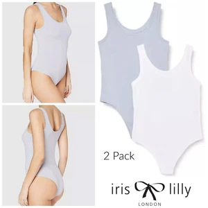 Iris & Lilly Bodysuit Body Size UK 18 ( XXL ) * 2 Pack * 95% Cotton - Blue White - Imagen 1 de 6