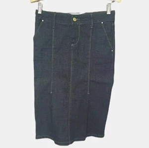 ZARA BASIC dark blue denim midi skirt women's size XS pencil skirt #219 - Picture 1 of 11