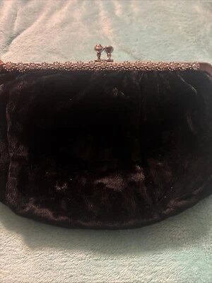 Bolso sin asas vintage estrás tachonado negro terciopelo liso noche fiesta cartera Foto 1 de 3