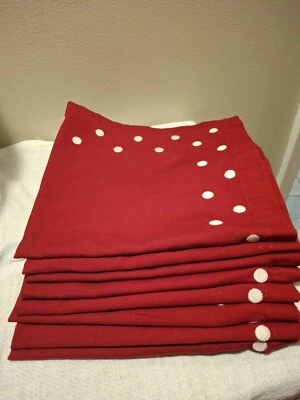Set of 8 Pottery Barn Red White Embroidered Polka Dots Cotton Napkins ~20"x20" - Image 1 of 4
