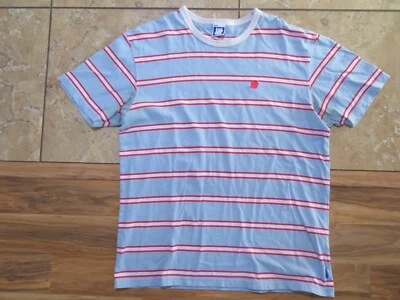 UNDEFEATED Brand T-Shirt Embroidered Logo Lt BLUE-White/Red Striped Sz L - Image 1 of 4