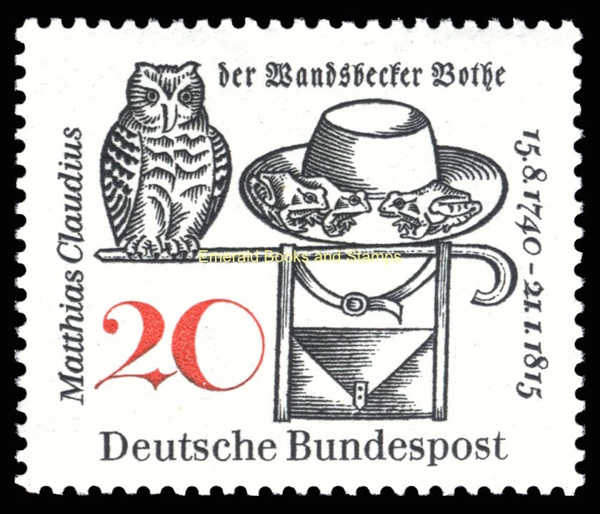 EBS Germany 1965 - Matthias Claudius, poet - Owl - Michel 462 - MNH** - Image 1 of 1