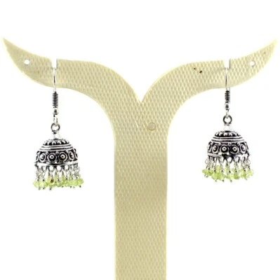 Ohrringe Natur Peridot Edelstein Handarbeit Perlen Schmuck Oxidiert Jhumki Sc... - Bild 1 von 2