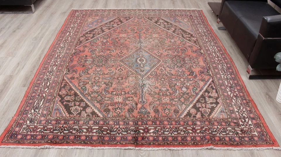 Alfombra de lana vintage floral oriental anudada a mano roja 7x9 alfombra tradicional Foto 1 de 1