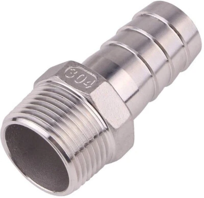 (Ships Fast) 1-1/4" Hose Barb x 1-1/4" NPT 304 Stainless Steel Fitting - Image 1 of 3