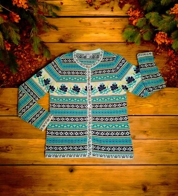 Cardigã APPLESEED'S edição limitada verde suéter miçangas floral feminino pequeno - Imagem 1 de 4