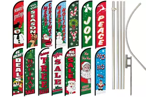Christmas Windless Advertising Swooper Flag Kit Happy Holidays Xmas Sale - Picture 1 of 22