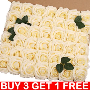 50pcs Artificial Flowers Foam Rose Fake Flower With Stem Wedding Party Bouquet - Picture 1 of 47