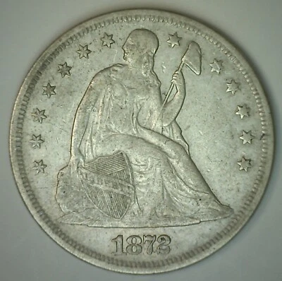 1872 Seated Liberty Silver Dollar United States Type Coin Genuine $1 - Image 1 of 2