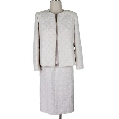 Kasper 3 Piece Skirt Suit Size 12P Beige Open Jacket Slit Bracelet Cuffs Top - Image 1 of 4