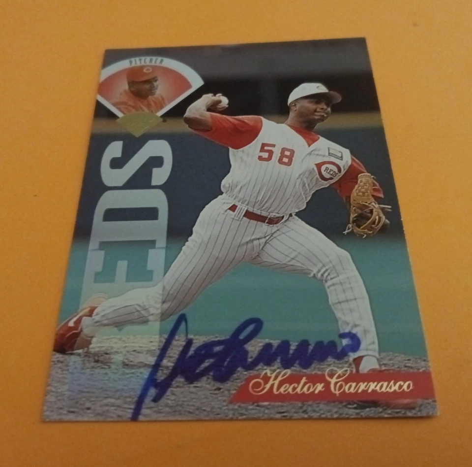 1995 Hector Carrasco SIGNED Leaf MLB Baseball Card #306 Cincinnati Reds AUTO - Image 1 of 1