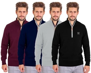 Men's Half-Zip Troyer Neck Jumper Sweater Knitted Warm Casual Solid Tops - S-XXL - Picture 1 of 17