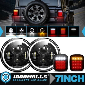 Faros LED redondos de 7" para Jeep Wrangler TJ CJ + cola ahumada giro reversa - Imagen 1 de 12