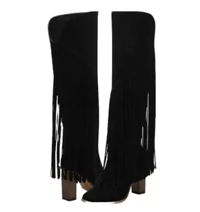 Jessica Simpson Asire Black Suede Fringe Tall Cowboy Western Boots Sz: 5.5 - Picture 1 of 14