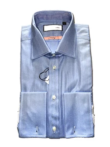 $195 NWT THOMAS PINK 15.5 eu39 Blue FC Herringbone Rug twill cotton dress shirt - Picture 1 of 7