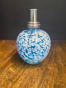 Blown Art Glass Oil Lamp Fragrance Diffuser Catalytic Burner White Swirls - Picture 1 of 3