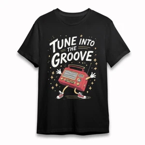 Herren T-Shirt mit Retro Vibe Radio Grafik Unisex Schwarz Baumwolle Übergröße Tee - Bild 1 von 6