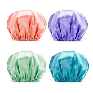 Shower Caps for Women Reusable Waterproof, 4 Pack, Medium - Picture 1 of 7