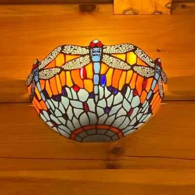Tiffany 12 inch Wall Lamp Dragonfly Style Light Handcrafted Stained Glass UK - Image 1 of 4