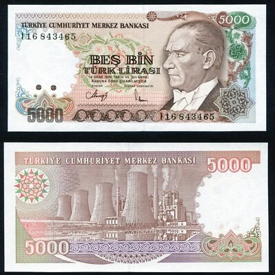 Turkey 5000 lira 1990 Ataturk & Thermal Power Plant P198 Series Prefix I UNC - Image 1 of 4