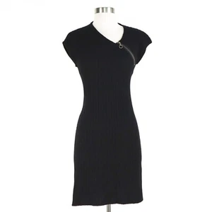 Qi Cashmere Cap Sleeve Ribbed Sweater Dress Black Medium - Picture 1 of 7