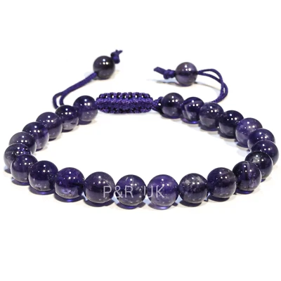 Amethyst Crystal Bracelet - 8mm Beads - Adjustable Macrame String - No Metal - Image 1 of 4