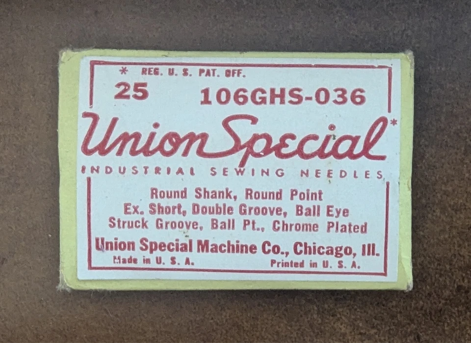 25 agulhas para máquina de costura Union Special 106 GHS tamanho 036 frete grátis! - Imagem 1 de 1