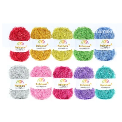 Mama Knit Rainbow Metallic Crochet Scrubby Yarn 10 SET Skeins Assorted Colors  - Image 1 of 4