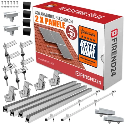 FIREND24 2x PV Montage Set Halterung Photovoltaik Blechdach Ziegeldach Solarpanel 0%