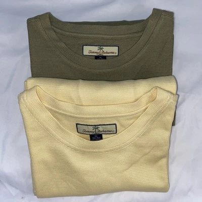 Two Tommy Bahama Shirt Mens XL Green/ Yellow Ribbed  Crew Neck Silk Blend - Image 1 of 4